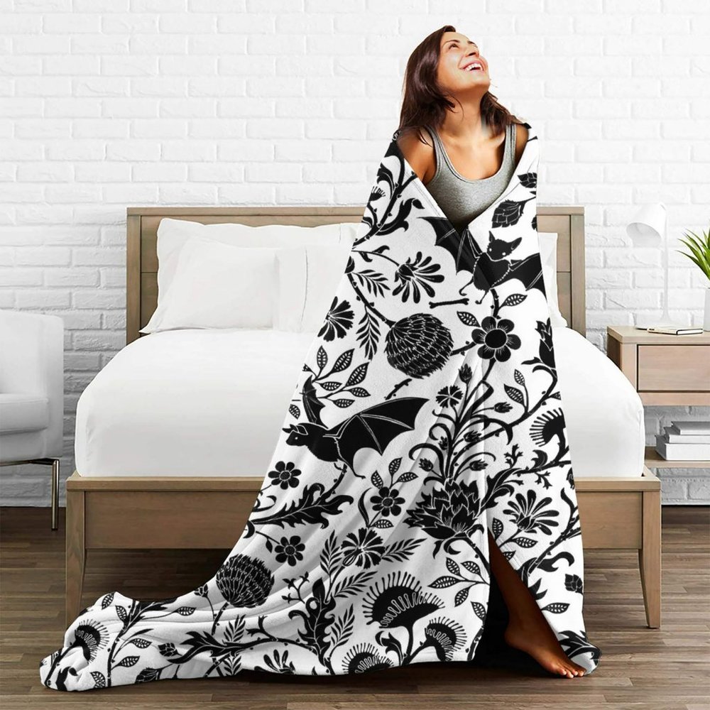 Bat Stuff Throw Blanket Cozy Plush Warm  Halloween Blankets